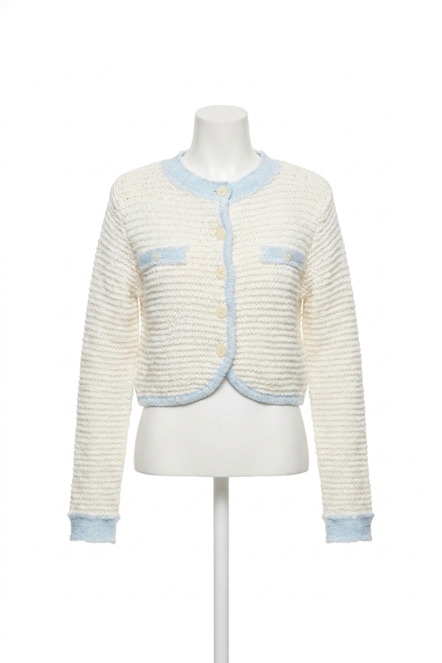 NEW CENTRAL PARK WEST celeste cardigan in white and light blue